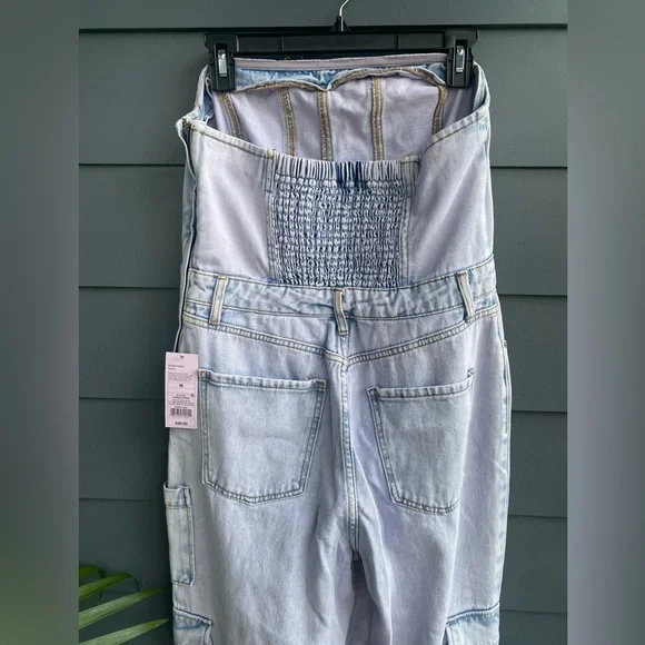 Wild Fable~Lavender Blue Tubed Cargo Denim Jumpsuit with Shirred Back~Size M NWT - Picture 6 of 14